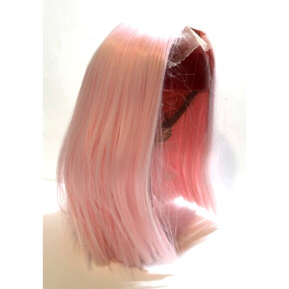 Womens Pink Short Straight Med Bob Wig Hair Party Synthetic Cosplay Lace Front - Picture 1 of 10